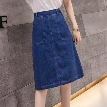 Blue Denim Skirt Women HIgh Elastic Waist Pockets Knee-Length Jeans Skirt Vintage A-Line Office Korean Summer Wrap Skirt W384
Blue Denim Skirt Women HIgh Elastic Waist Pockets Knee-Length Jeans Skirt Vintage A-Line Office Korean Summer Wrap Skirt W384