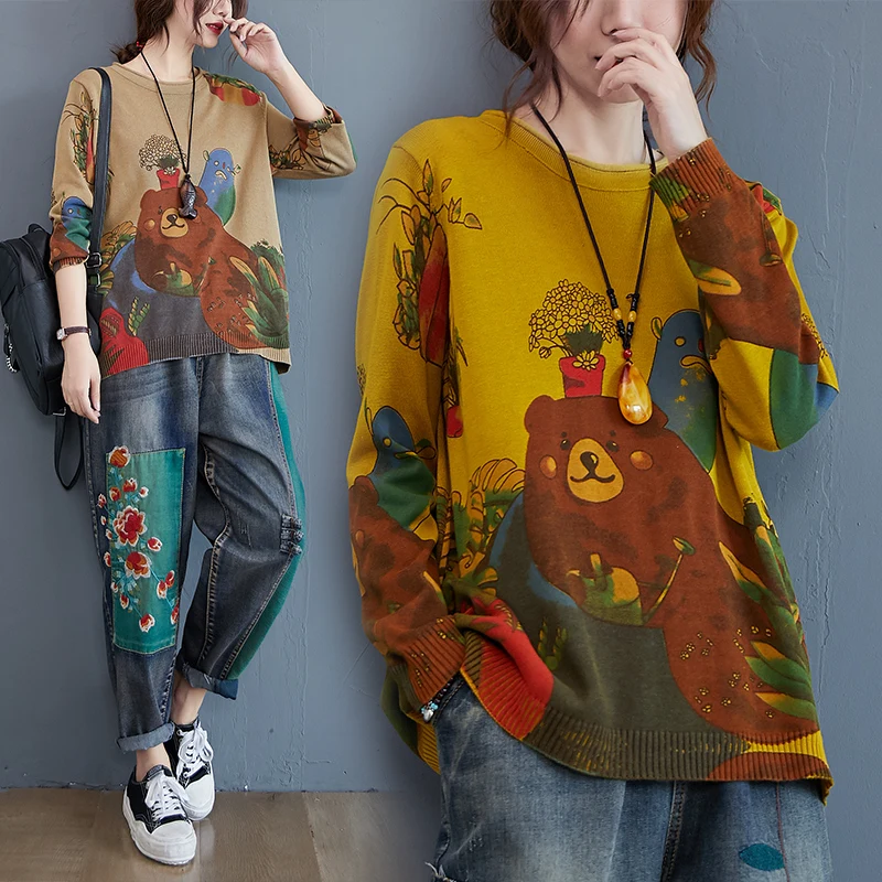 2020 Winter New Women Sweater Bear Cartoon Printed Long Sleev O-Neck Soft Plus Size Loose Pullover Viscose Knitting High Quality
2020 Winter New Women Sweater Bear Cartoon Printed Long Sleev O-Neck Soft Plus Size Loose Pullover Viscose Knitting High Quality