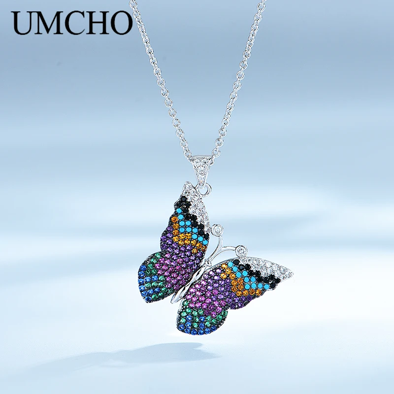

UMCHO Fashion Glitter Butterfly 925 Sterling Silver Girls Necklace Pendants For Women Birthday Party Gift Nighthawk Fine Jewelry