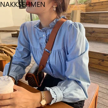 2020 new white and lovely stand up collar with ear and single breasted Long Sleeve Shirt Top Female 
2020 new white and lovely stand up collar with ear and single breasted Long Sleeve Shirt Top Female