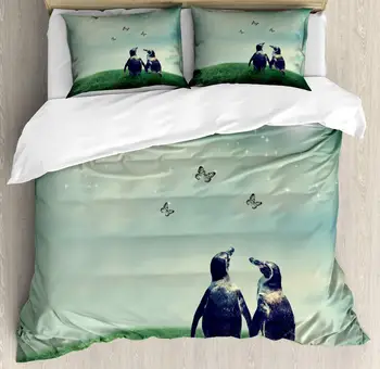 Surrealistic Duvet Cover Set King Size Penguin Couple on Grass Warming up with Sun Butterfly 3 Piece Bedding Set Green
Surrealistic Duvet Cover Set King Size Penguin Couple on Grass Warming up with Sun Butterfly 3 Piece Bedding Set Green