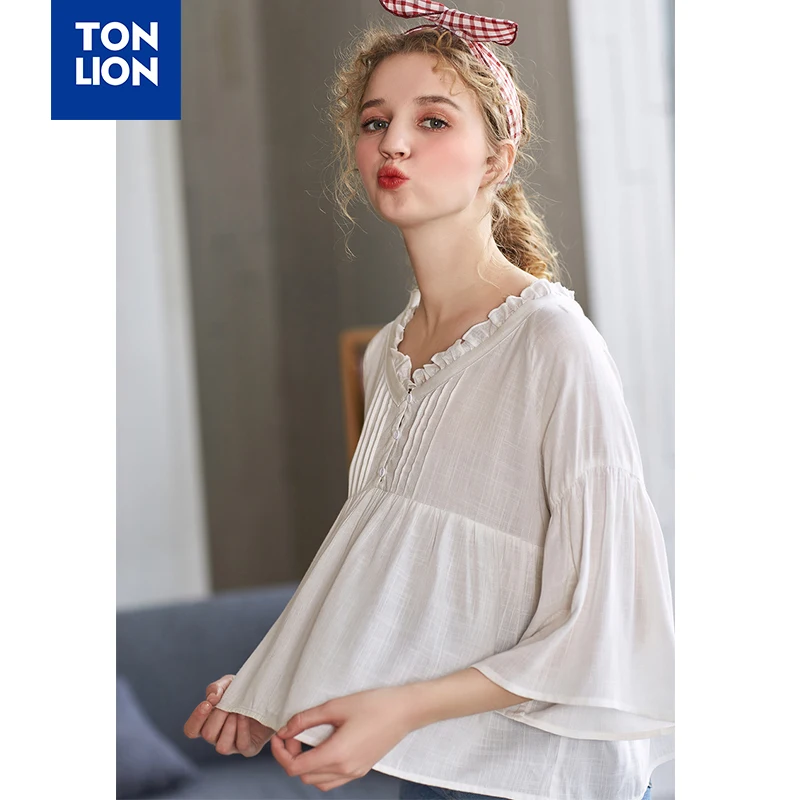 TONLION Girly Style Sweet Shirt Blouse Women V Neck Chic Women Chiffon Shirt Kawaii Loose Shirts White 3/4 Sleeve Spring Summer
TONLION Girly Style Sweet Shirt Blouse Women V Neck Chic Women Chiffon Shirt Kawaii Loose Shirts White 3/4 Sleeve Spring Summer