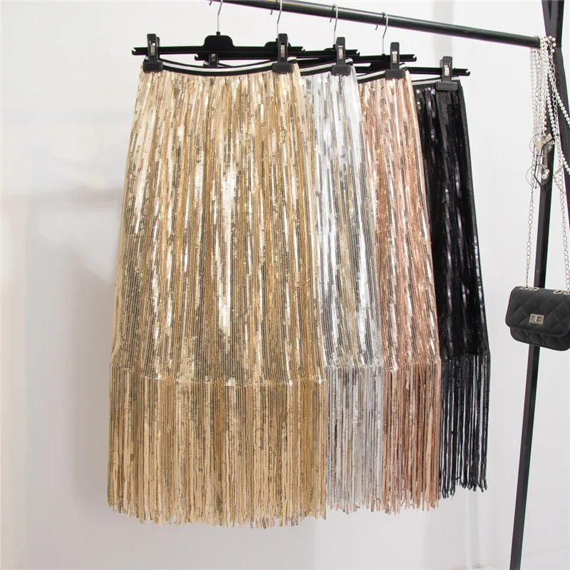 Lady Bling Sparkling Sequins Fringed Skirt 2020 Spring Summer Long Sequin Tassel High-Waisted Slim Package Hip Skirt Jupe Saias
Lady Bling Sparkling Sequins Fringed Skirt 2020 Spring Summer Long Sequin Tassel High-Waisted Slim Package Hip Skirt Jupe Saias