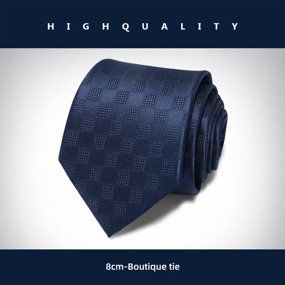 Фото Синий галстук в клетку для мужчин 8 см роскошные брендовые галстуки Высокое