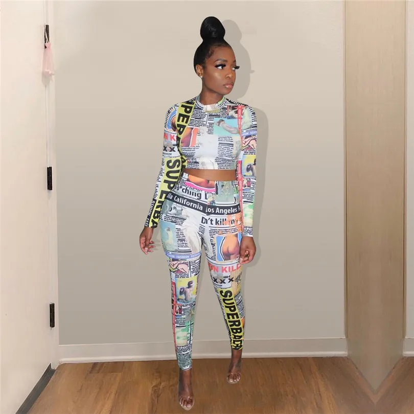 Colorful Newspaper Print Casual Two Piece Set Women Tracksuit O Neck Long Sleeve T Shirt Crop Top Pencil Pants Suits
Colorful Newspaper Print Casual Two Piece Set Women Tracksuit O Neck Long Sleeve T Shirt Crop Top Pencil Pants Suits
