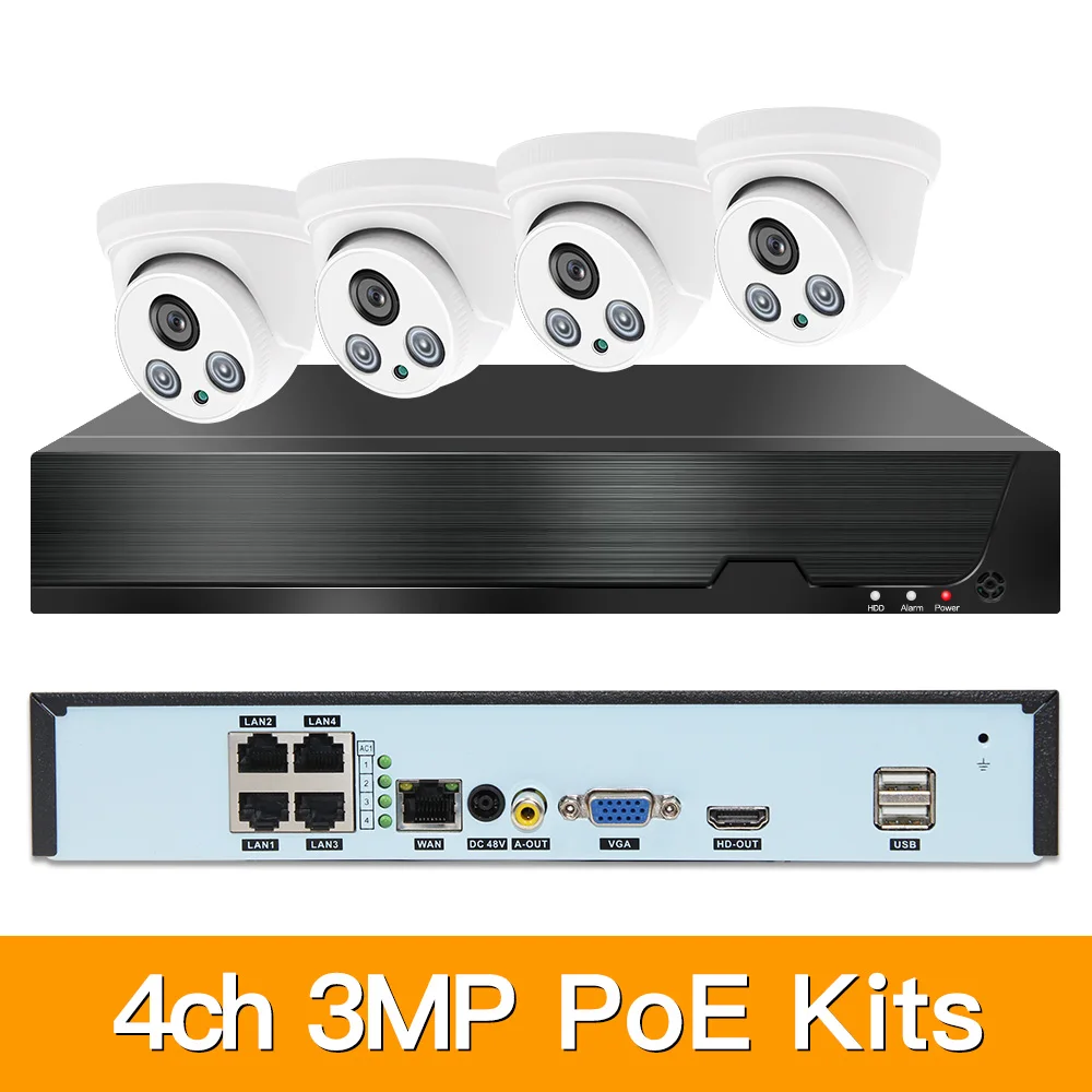 

4ch 3MP POE Kits H.265 System CCTV Security PoE NVR Indoor dome IP Camera Surveillance Alarm Video P2P P6Spro 2MP KITS