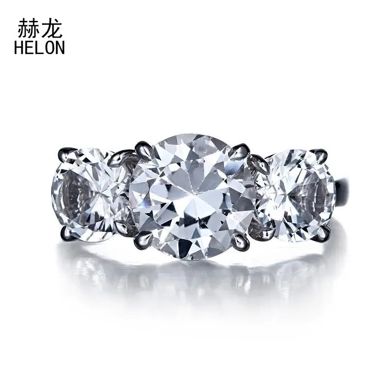 

HELON Solid 14K White Gold Certified Round 4.7ct Natural White Topaz Gemstone Engagement Wedding Ring Women Trendy Fine Jewelry