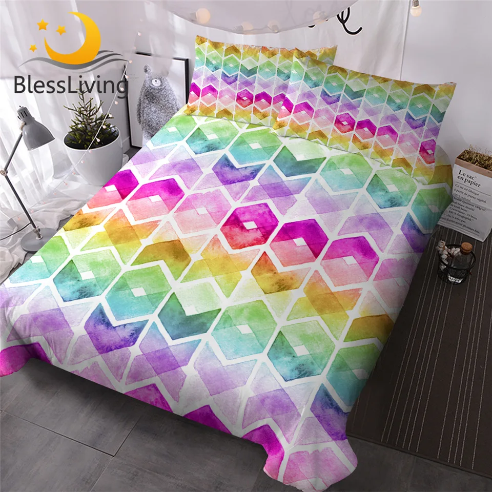BlessLiving Watercolor Bedding Set Rainbow Colors Duvet Cover 3 Pieces Geometric Hipster Bedspreads Queen Colorful Home Textiles
BlessLiving Watercolor Bedding Set Rainbow Colors Duvet Cover 3 Pieces Geometric Hipster Bedspreads Queen Colorful Home Textiles