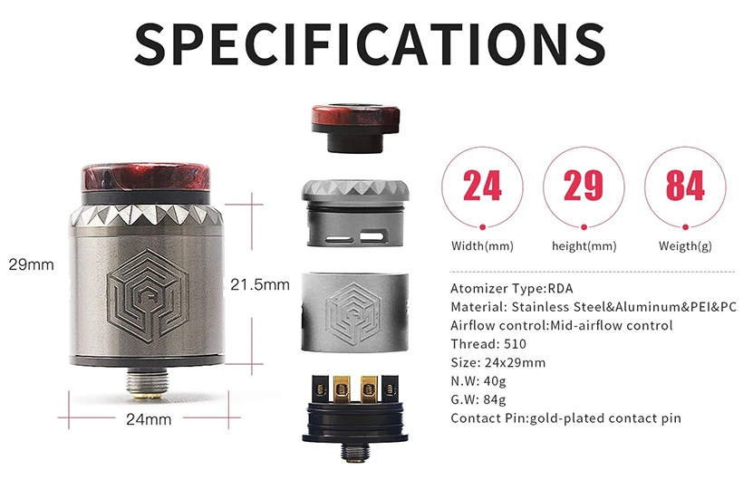 Advken Artha V2 RDA Vape pin Tank 24mm Rebuildable Atomizer Quadruple posts Electronic cigarettes Atomizer 510 For Squonk mod (2)