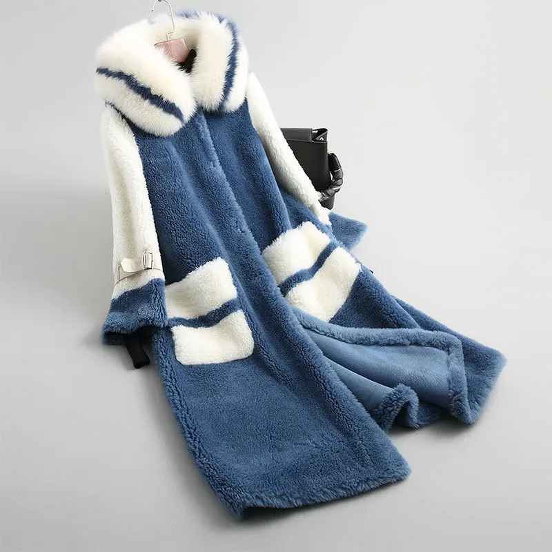 Ladies new style Haining sheep shearing coat female Korean color-blocking fox fur collar wool fur coat
Ladies new style Haining sheep shearing coat female Korean color-blocking fox fur collar wool fur coat