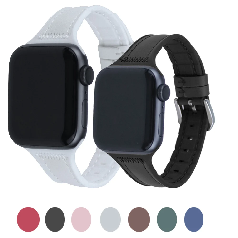 Цветной спортивный ремешок из мягкой кожи для Apple Watch Series 1 2 3 4 5 38 мм 42 резиновый