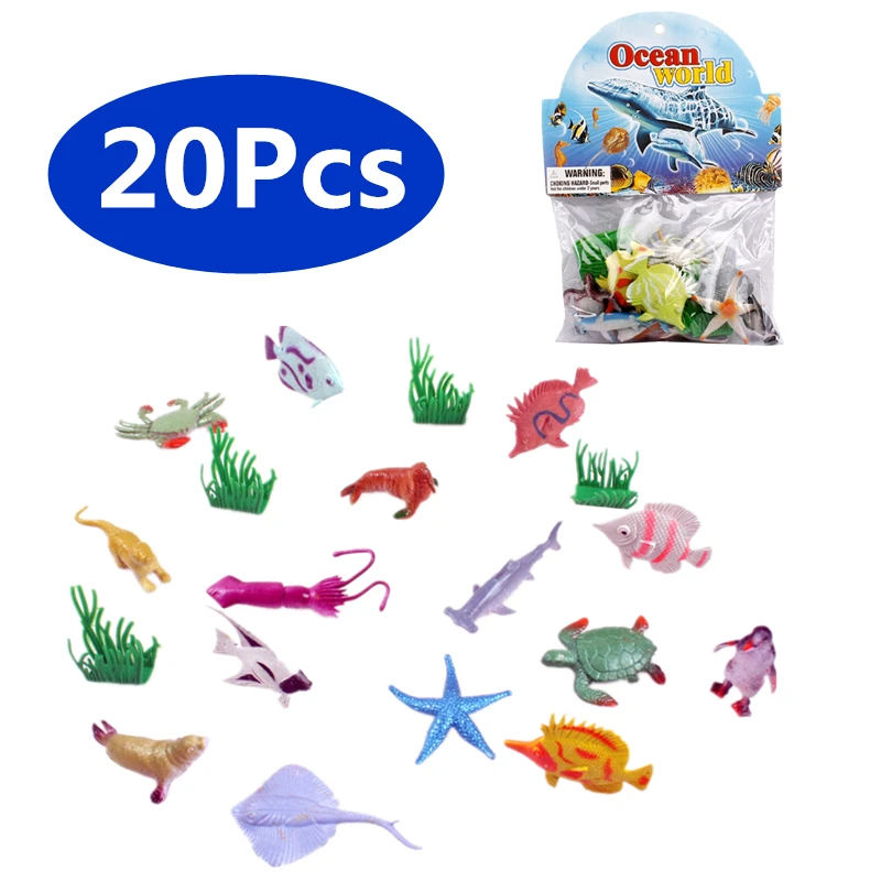 

20Pcs Simulated Ocean Animal Plastic Model Toy Fish Turtle Penguin Crab Squid Starfish Children's Toys Boys Kids Birthday Gift