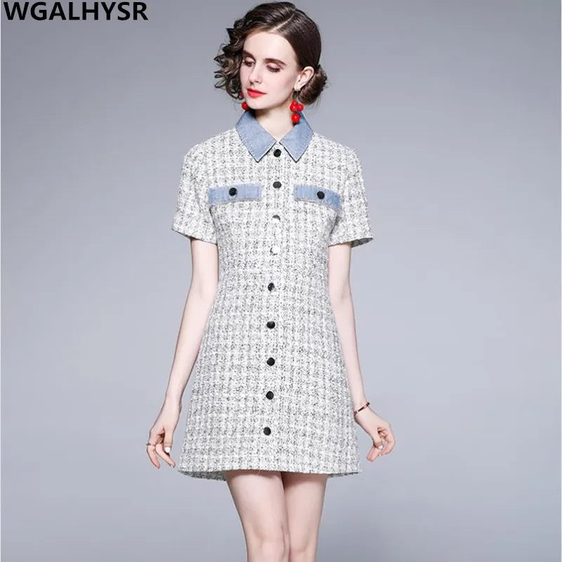 2022 New Spring Korean Plaid Tweed Dress High Quality Women Turn-down Collar Single-Breasted Pencil Dress Office Lady Mini Dress
2022 New Spring Korean Plaid Tweed Dress High Quality Women Turn-down Collar Single-Breasted Pencil Dress Office Lady Mini Dress