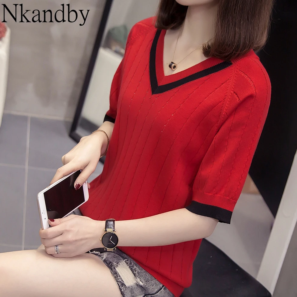 Plus Size V Neck Knit Tops Tees 2020 Spring Summer Women Fashion Hollow Out T-shirt Oversized Short Sleeve Patchwork Tshirts
Plus Size V Neck Knit Tops Tees 2020 Spring Summer Women Fashion Hollow Out T-shirt Oversized Short Sleeve Patchwork Tshirts