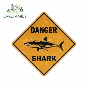 

EARLFAMILY 13cm x 13cm Car Sticker Decal Car Bike Motorcycle Danger Sign Shark Area Surf Bumper Decor