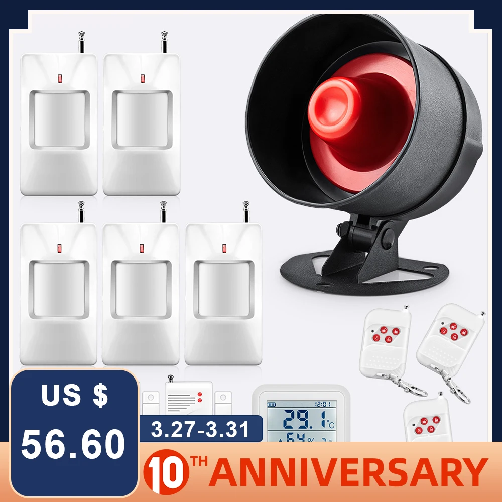 FUERS Alarm Siren Home Security Wireless 120dB Loudly Sound Siren for Garage Temperature humidity Detector alarm System Kit
FUERS Alarm Siren Home Security Wireless 120dB Loudly Sound Siren for Garage Temperature humidity Detector alarm System Kit
