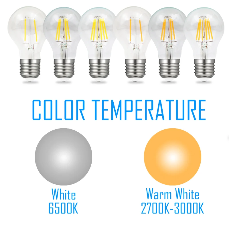 Классическая диммируемая лампа A60 2 Вт 4 6 8 Светодиодная E27 E26 винтажная Ретро 110 В 220