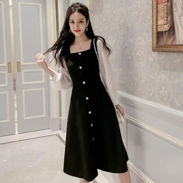 2020 Early Autumn New Korean-Style Celebrity Retro Temperament Graceful Stitching Waist Hugging Slim Mid-Length Dress Women
2020 Early Autumn New Korean-Style Celebrity Retro Temperament Graceful Stitching Waist Hugging Slim Mid-Length Dress Women