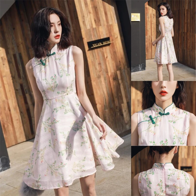2019 Sexy sleeveless cheongsam Improved for womens modern chinese dress chiffon qipao knee length floral orientale dresses
2019 Sexy sleeveless cheongsam Improved for womens modern chinese dress chiffon qipao knee length floral orientale dresses