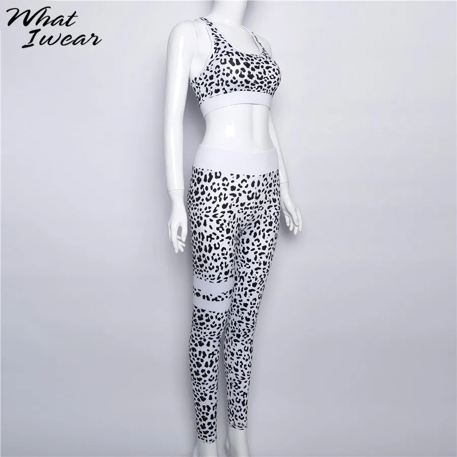Women summer sets 2 pieces leopard print hot selling sporting suits sportwear stretched crop top high waitst leggings