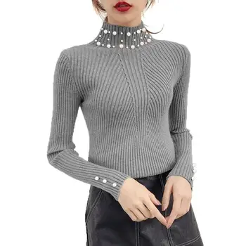 Women Pearl Beaded Knitted Sweater 2019 Autumn Winter Casual Slim Turtleneck Sweaters Korean Female Long Sleeve Pullover Tops
Women Pearl Beaded Knitted Sweater 2019 Autumn Winter Casual Slim Turtleneck Sweaters Korean Female Long Sleeve Pullover Tops