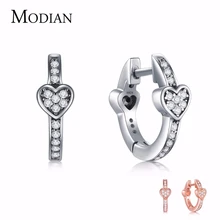 Modian Charm moda 100% Real 925 corazones de plata de ley deslumbrantes pendientes de aro CZ para mujer joyería de plata de ley de cristal(China)