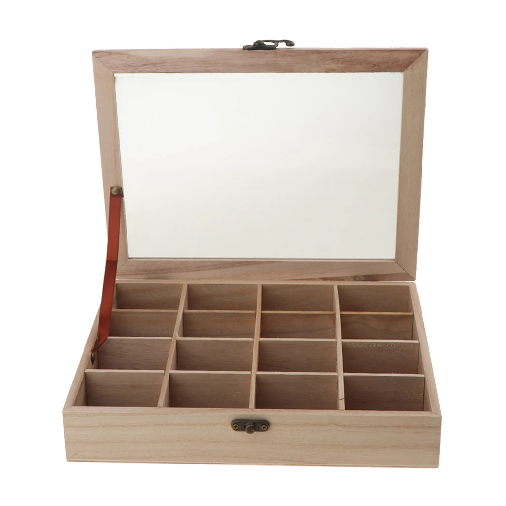 Unpainted Wooden Case Storage Box Jewelry Trinkets Organizer DIY Handmade 16 Compartment Unpainted Wooden Case Storage Box Jewelry Trinkets Organizer DIY Handmade 16 Compartment