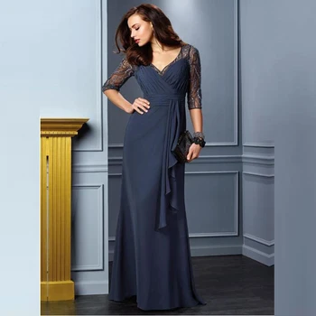 2020 New Dark Navy Sexy V Neckline Mother of the Bride Dresses With Three Quarter Sleeves Beading Bodice Wedding Party Gowns
2020 New Dark Navy Sexy V Neckline Mother of the Bride Dresses With Three Quarter Sleeves Beading Bodice Wedding Party Gowns