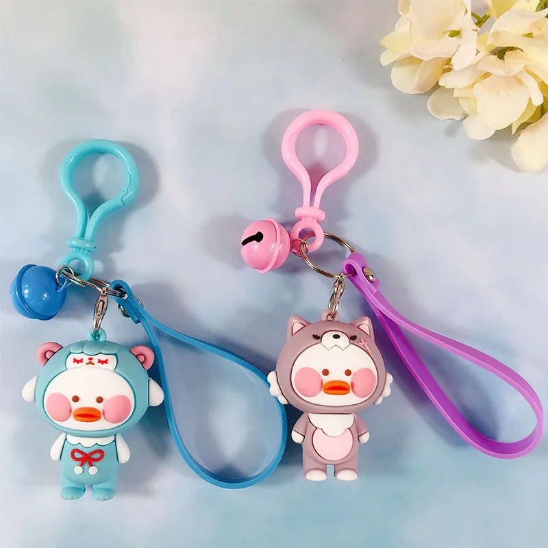 Милый брелок для ключей с красной уткой Kawaii силиконовый кожаный шнур желтая утка