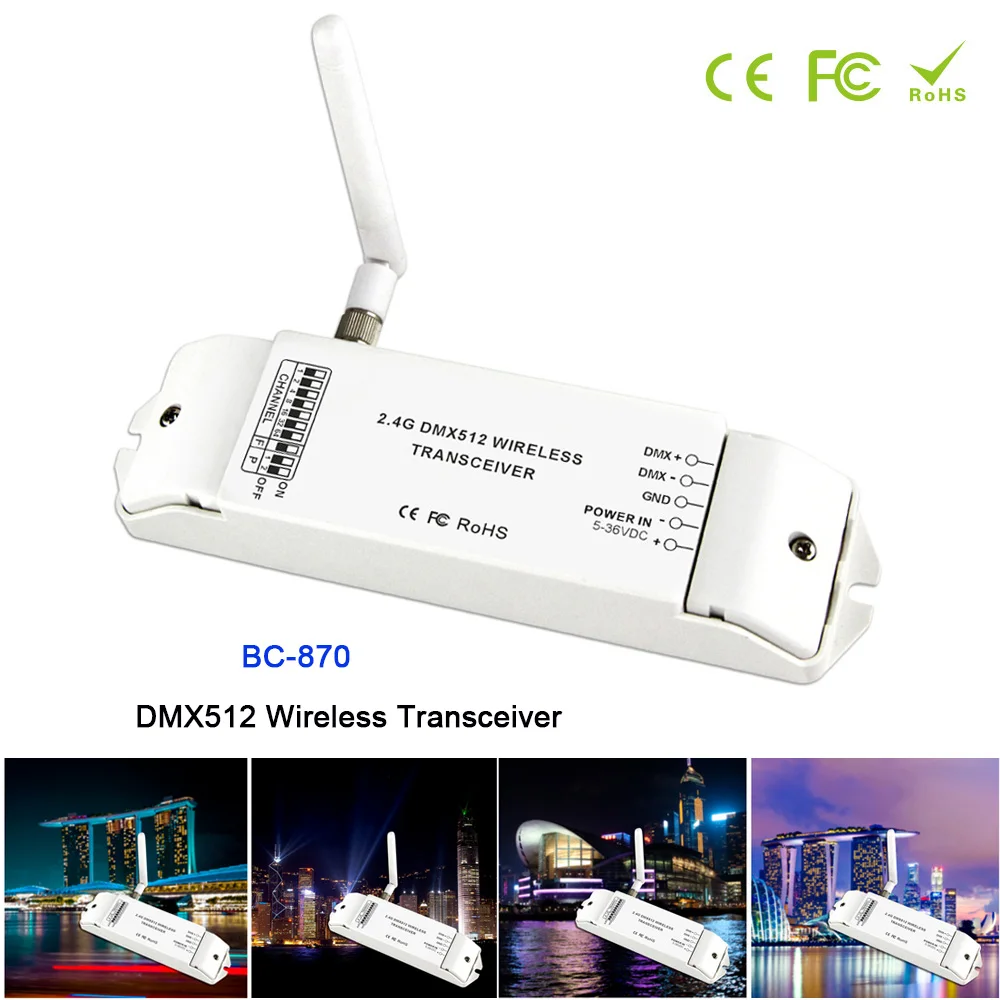 BC-870 DC 5V-36V DMX512 Wireless Transceiver Multi-usage DMX signal transmitter set as a receiver or emitter controller
BC-870 DC 5V-36V DMX512 Wireless Transceiver Multi-usage DMX signal transmitter set as a receiver or emitter controller