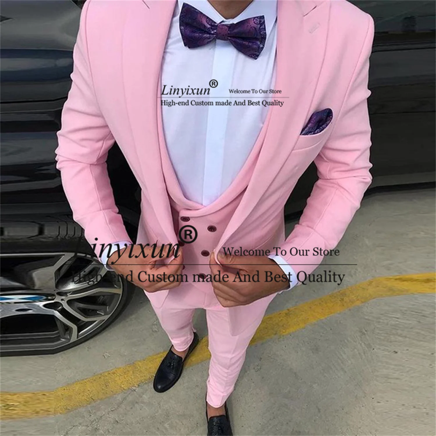 

Смокинг для жениха 3 шт., облегающий свадебный пиджак с заостренным лацканом, повседневный мужской комплект из блейзера, жилета и брюк, розового цвета