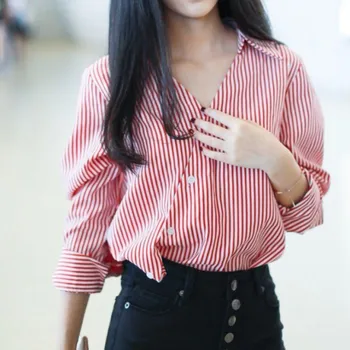 Trendy Fashion Pink Striped Shirt Autumn Ladies Sexy V-neck Long-sleeved Blouse Korean Style Fall Clothes Tops
Trendy Fashion Pink Striped Shirt Autumn Ladies Sexy V-neck Long-sleeved Blouse Korean Style Fall Clothes Tops