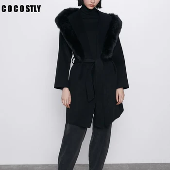 Autumn and Winter Coat Women's Detachable Faux Fur Lapel Long Sleeve Wool Coat Pocket Belt Long Warm Black Coat Manteau Femme
Autumn and Winter Coat Women's Detachable Faux Fur Lapel Long Sleeve Wool Coat Pocket Belt Long Warm Black Coat Manteau Femme