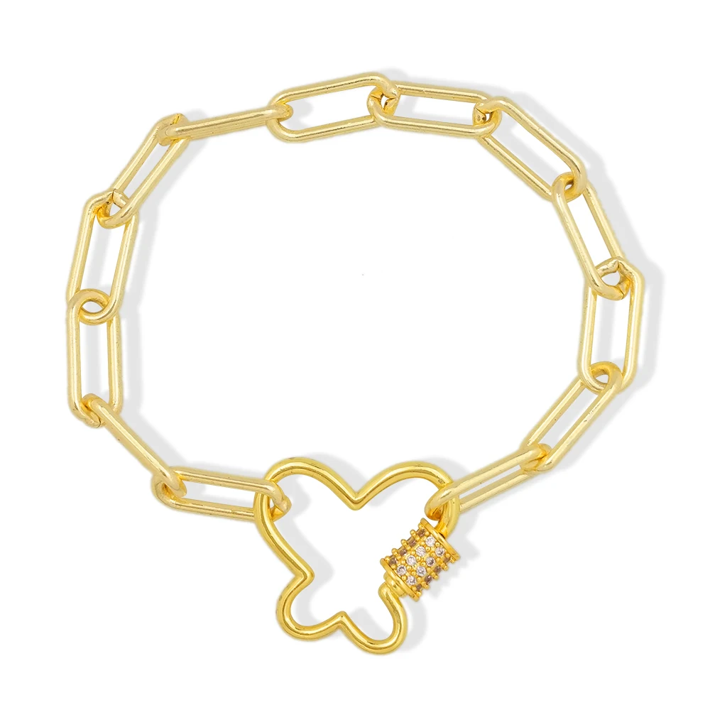 24K Gold Chunky Chain Butterfly Charm Bracelet Carabiner Lock Bracelets Statement CZ Butterfly Jewerly DIY Bracelet with Charm
24K Gold Chunky Chain Butterfly Charm Bracelet Carabiner Lock Bracelets Statement CZ Butterfly Jewerly DIY Bracelet with Charm