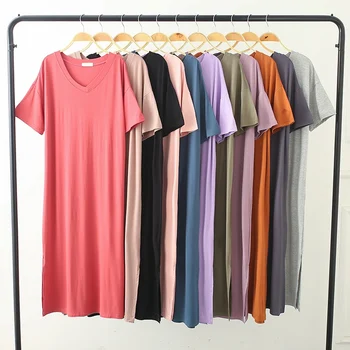 2019 Women Loose Modal Nightdress Short Sleeve Nightgowns Large Size Long Night Dress V-Neck Soft Homen Sleep Dress10 Colors
2019 Women Loose Modal Nightdress Short Sleeve Nightgowns Large Size Long Night Dress V-Neck Soft Homen Sleep Dress10 Colors