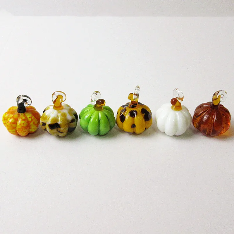 

6pcs Custom handmade murano glass pumpkin ornaments pendant Halloween Hanging home decoration miniature glass statue accessories