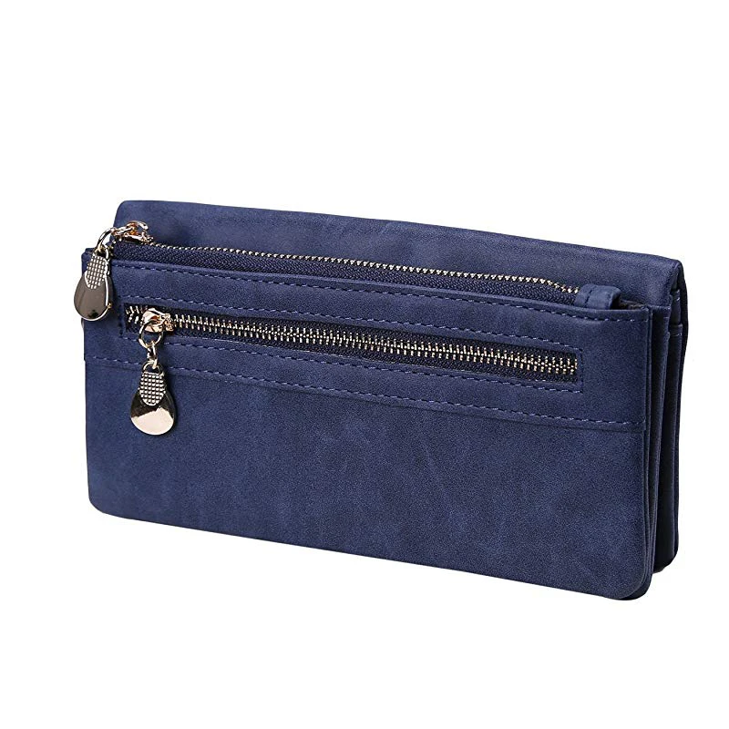 

Women Leather Zippers Clutch Wallet Credit Card Holder Cell Phone Long Purse Wristlet Bag Money Pouch Handbag for Ladies