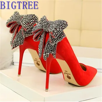 Women's Elegant Crystal Butterfly-knot Shallow Wedding Shoes Korean Fashion Women Pumps Solid Flock Pointed Toe High Heels Shoes
Women's Elegant Crystal Butterfly-knot Shallow Wedding Shoes Korean Fashion Women Pumps Solid Flock Pointed Toe High Heels Shoes