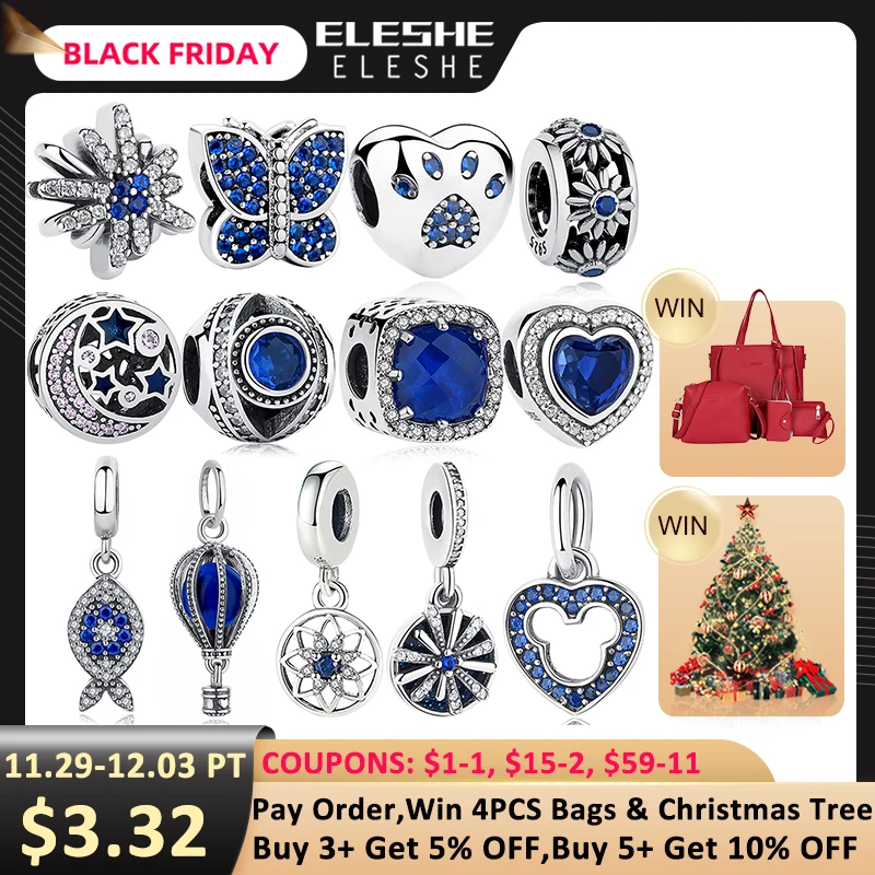 ELESHE Authentic 925 Sterling Silver Beads Blue Crystal Pet Paw Heart Star Daisy Charm Fit Original Pandora Bracelet DIY Jewelry
ELESHE Authentic 925 Sterling Silver Beads Blue Crystal Pet Paw Heart Star Daisy Charm Fit Original Pandora Bracelet DIY Jewelry