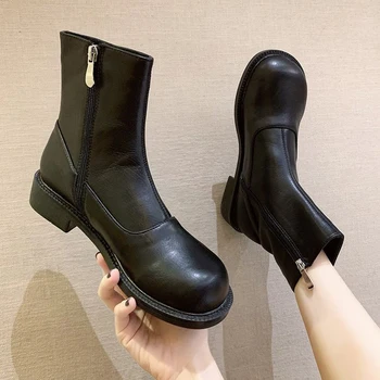 Ladies Leather Boots Women's Black Flat Side Zipper Ankle Boots Fashionable and Comfortable All-match Low Boots
Ladies Leather Boots Women's Black Flat Side Zipper Ankle Boots Fashionable and Comfortable All-match Low Boots