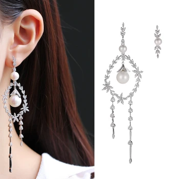 Fashion AAA Zircon Freshwater Pearl War Drop Dangle Earring Women Wedding Asymmetry Design S925 Ear Pin Adjustable Jewelry
Fashion AAA Zircon Freshwater Pearl War Drop Dangle Earring Women Wedding Asymmetry Design S925 Ear Pin Adjustable Jewelry