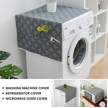 

Dust Cover Pastoral Linen Refrigerator Washing Machine Cover with Pocket Microwave Oven Dust Proof Cover Household Home Cleaning