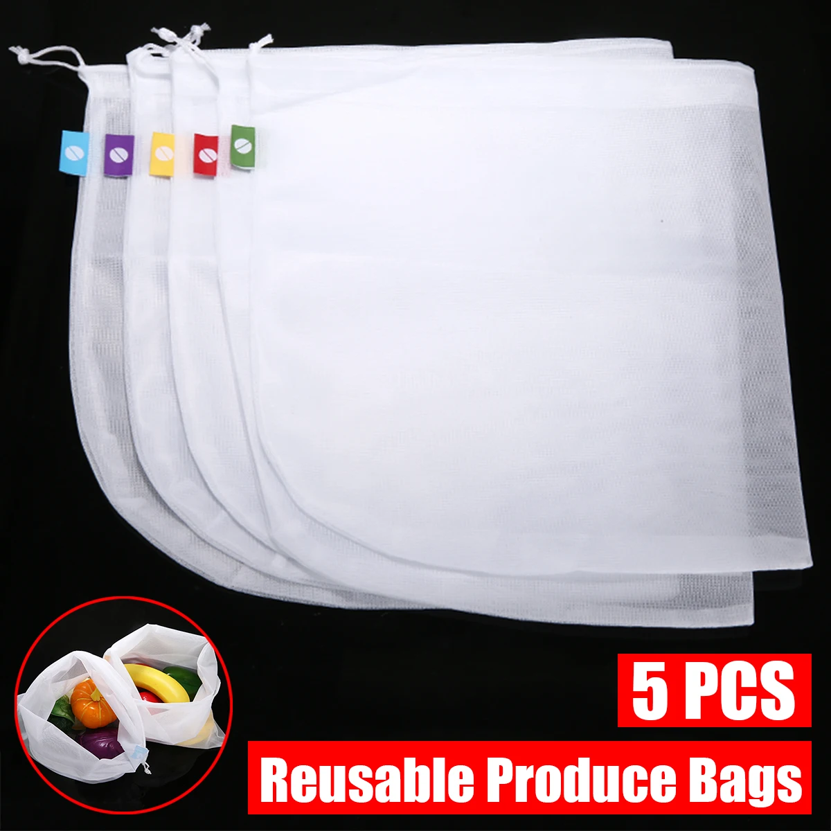 5pcs Reusable Vegetable Fruit Mesh Bag Eco Friendly Grocery Product Bags Home Kitchen Storage Bags
5pcs Reusable Vegetable Fruit Mesh Bag Eco Friendly Grocery Product Bags Home Kitchen Storage Bags