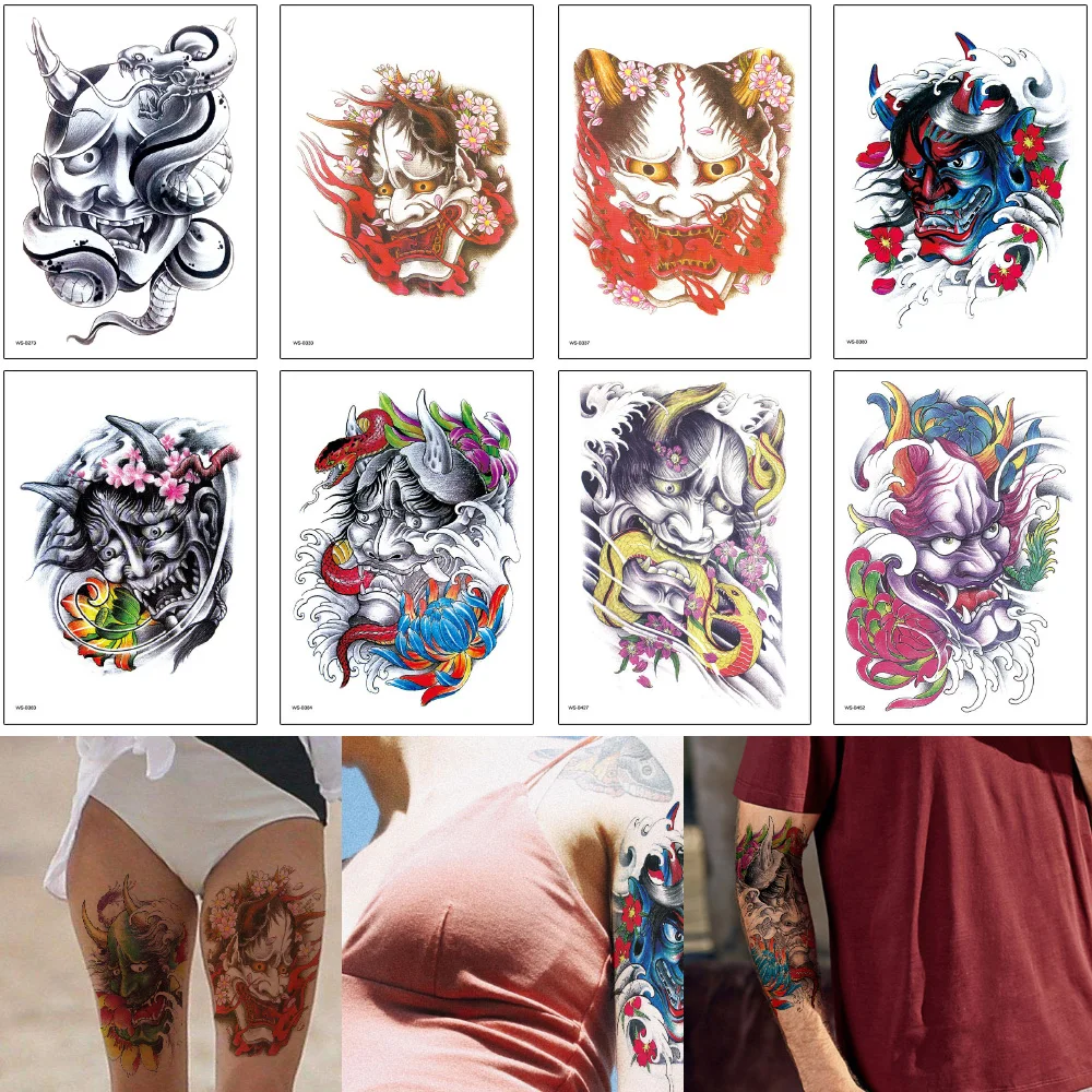 Half Flower Arm Tattoo Body Art Sticker Demon Maple Leaf Lotus Snake Design for Woman Man Waterproof Temporary DIY | Красота и
