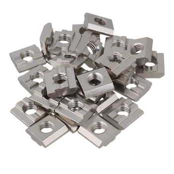 

50Pcs Nickel Coated T-Slot Nut Carbon Steel Silver Carbon Sliding Fastener for Aluminum Profile Accessories (EU20-M4)