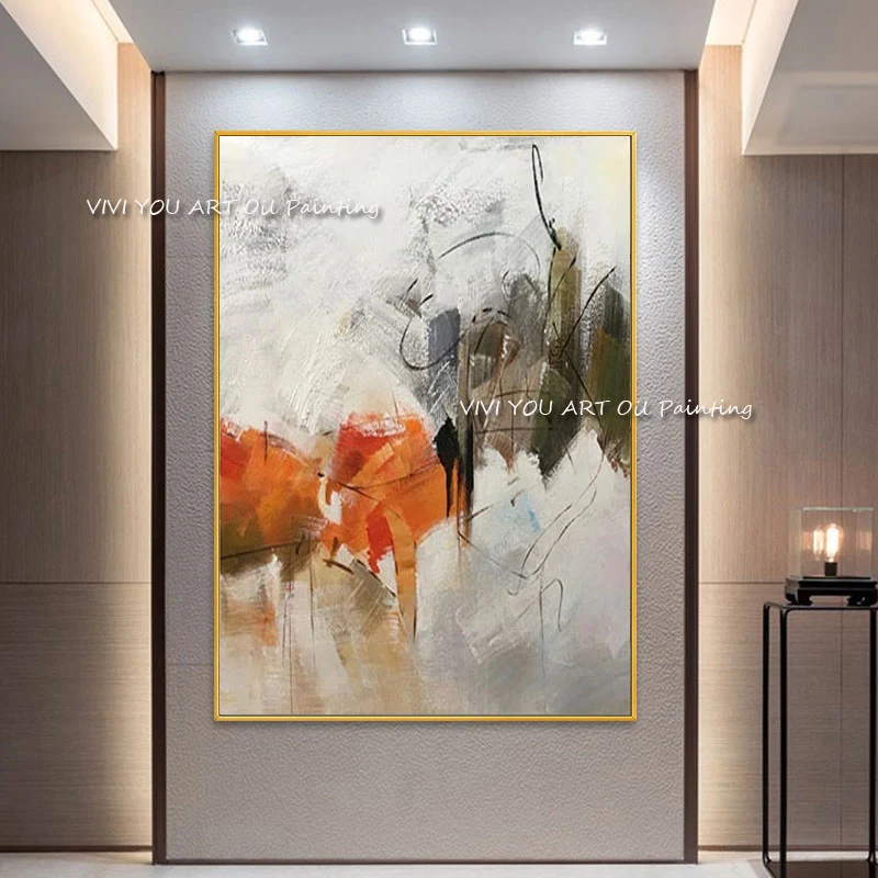 

Modern Abstract Oil Painting on Canvas 100% Handmade orange Abstract Textured Wall Art Pictures for Living Room Home Decor