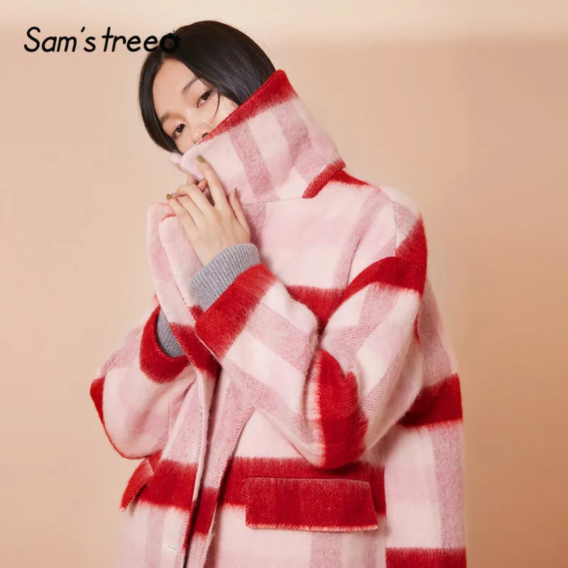 SAM'S TREE Red Plaid Button Front Brit Graphics Wool Women Coat 2019 Winter Three Quarter Length Sleeve Casual Oversived Outwear
SAM'S TREE Red Plaid Button Front Brit Graphics Wool Women Coat 2019 Winter Three Quarter Length Sleeve Casual Oversived Outwear