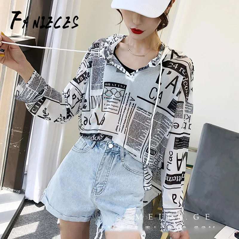 Newspaper letters Print Pattern Chiffon Tee Shirt Women Hollow Summer Tops streetwear long Sleeve translucent T-shirt beachwear
Newspaper letters Print Pattern Chiffon Tee Shirt Women Hollow Summer Tops streetwear long Sleeve translucent T-shirt beachwear