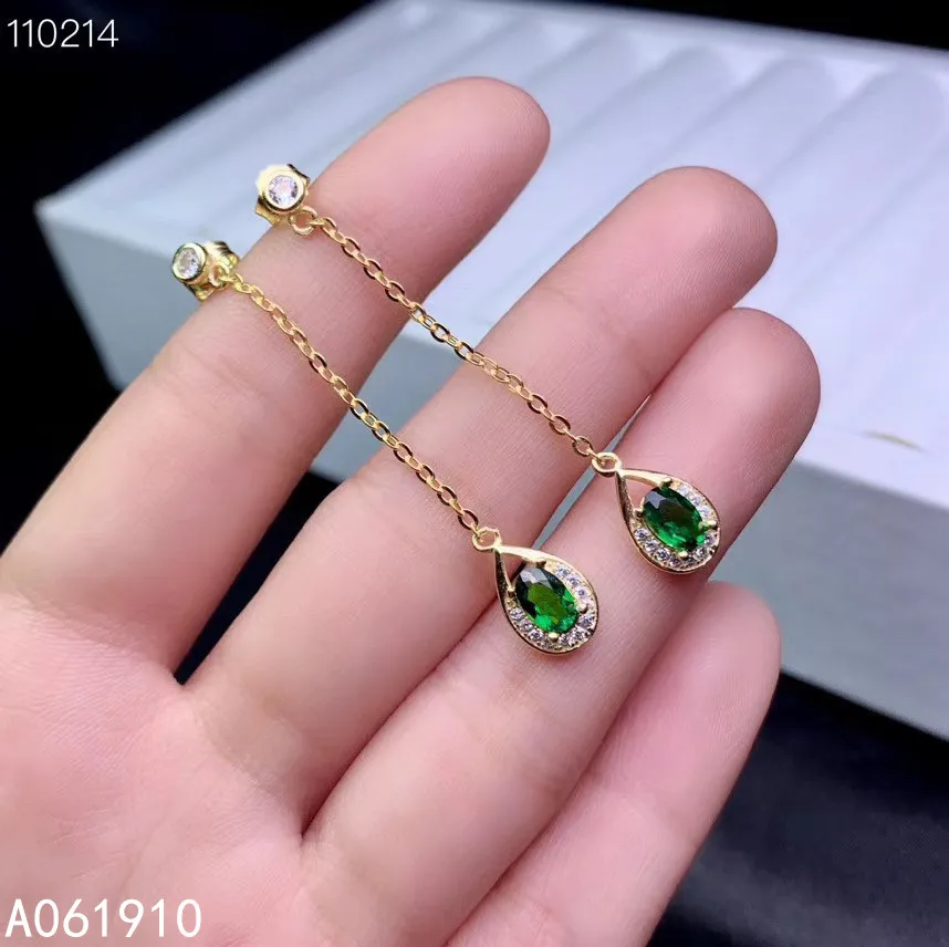 

KJJEAXCMY Fine Jewelry 925 Sterling Silver Inlaid Natural Diopside Fashion Women's Earrings Support Detection Exquisite PARTY