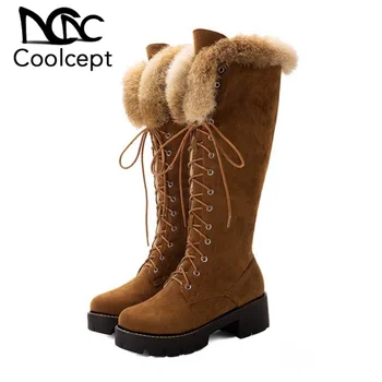 Coolcept Women Cross Strap Boots Winter Warm Fur Knee High Boots Zipper Platform Square Heels Shoes Women Footwear Size 33-43
Coolcept Women Cross Strap Boots Winter Warm Fur Knee High Boots Zipper Platform Square Heels Shoes Women Footwear Size 33-43